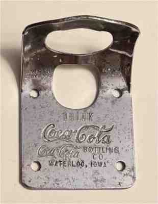 1930s Drink Coca-Cola Bottling Co Waterloo Iowa Wall Mount Bottle Opener O-8