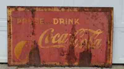 Large 40's Era, Metal "Pause Drink Coca Cola Sign" Original, 34"x57" Vintage