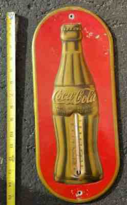 Vintage Antique 1930's Coca Cola Golden Bottle Gas  Sign