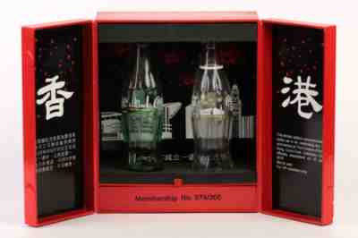 2017 Coca Cola 2 glass bottles in box; Hongkong. Hong Kong Collectors Club