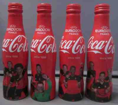 Set of 4 Aluminium Coca-Cola Bottles Belgium Soccer UEFA Euro 2016 w carrier