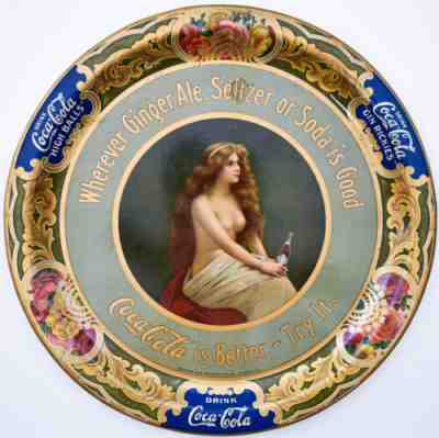 ULTRA RARE Coca Cola 1908 "Toplessâ? Serving Tray Western Coca Cola Bottling Co.