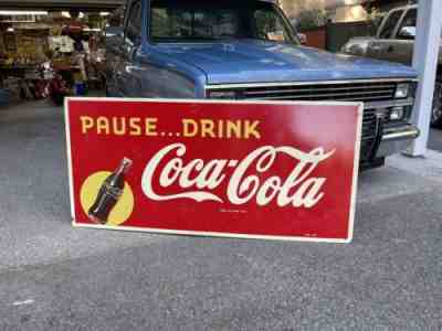 Vintage Masonite 1946 COCA COLA 67.5X32 ADVERTISING Painted SIGN Wartime RARE!!