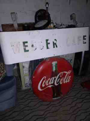 Antique Original Coca Cola Metal Sign Flange Webber Cafe Round hanging vintage