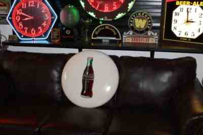 RARE 1950s DRINK COCA COLA 24" WHITE ENAMEL METAL BUTTON SIGN COKE GAS OIL 66