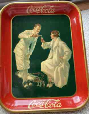1926 Vintage Coca Cola Metal Serving Tray-Golfing Couple