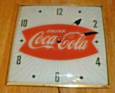 Vintage 1950's Drink Coca-Cola Fishtail Lighted Bubble Glass Pam Clock Beauty!!