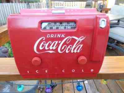Vintage Coca Cola Cooler Shaped Tube Radio , plays no damage!