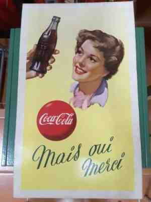 Coca Cola Cardboard Sign France 50s Pin up Rare