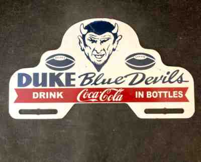 Vintage DUKE BLUE DEVILS COCA-COLA LICENSE PLATE TOPPER Rare Old Advertisin Sign