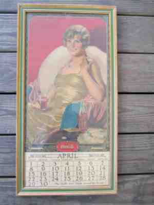 Coca-Cola 1928 Bottler's Calendar Framed with Metal Strip Original 26" x 14" x 1