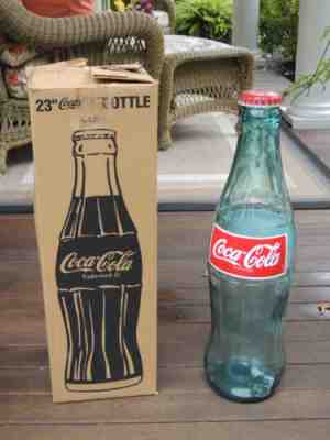 Huge 23" COCA COLA Large Bottle Giant Glass Display Promo for Coke w/ Cap & Box