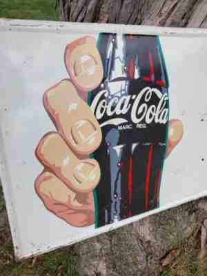 c.1972 Original Vintage Coca Cola Sign Metal Embossed Coke Pepsi Soda Gas Oil