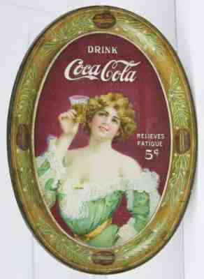 1907 COCA-COLA TIN LITHOGRAPH TIP TRAY RELIEVES FATIGUE ADVERTISING CHANGE TRAY