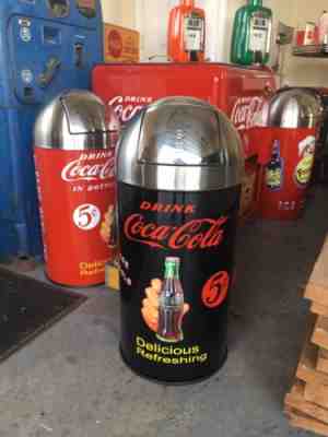 Coca Cola ICE COLD Trash Can SS TOP 12 Gal. 29" Tall BLACK RED!!