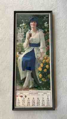Vintage, Original 1921 NOS Coca-Cola Coke Soda "Autumn Girl" Calendar Framed VG+