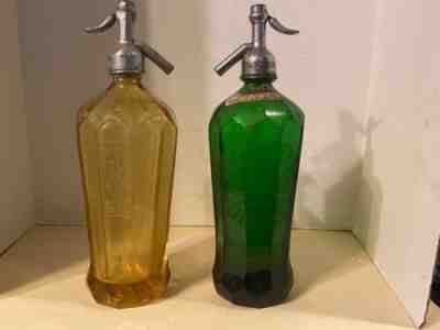 2 Coca Cola Seltzer Bottles Amber Glass Green Glass