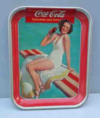 Vintage '39 Coca Cola GIRL ON SPRINGBOARD Tray Sign Sundblom Swimsuit Nr MINT