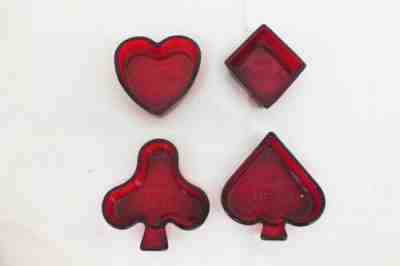 Vintage Coca Cola Ruby Red Glass Nut Dish Card Suit Spade Diamond Club Heart SET