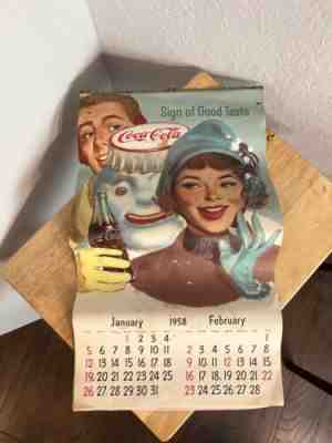 Rare Vintage 1958 Coca Cola Coke Wall Calendar 22x12 1/4"