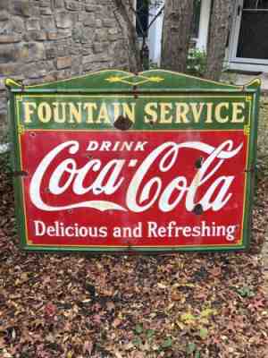 C.1934 Vintage Fountain Service Enjoy Coca-Cola Store Sign