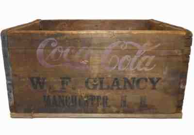 RARE 1917 ANTIQUE COCA-COLA INK STMPD WD BOX AD CRATE W. F. GLANCY MANCHESTER NH