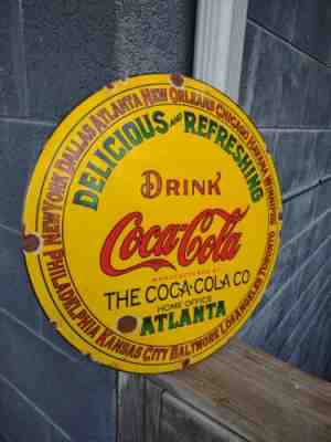 VINTAGE COCA COLA PORCELAIN SIGN SODA KEG GAS COKE POP BEVERAGE ADVERTISING