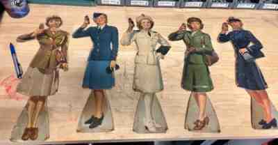 Five coca cola coke original vintage cardboard signs 1943 military girls NR!