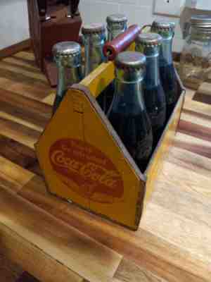Coca-Cola Wooden Six Pack Holders 1940s Full Bottles