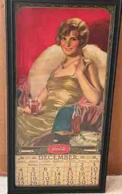 Vintage, ORIGINAL, 1928 Coca-Cola Coke Soda Calendar, Complete pad, Framed, EX