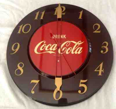 Coca Cola Electric Clock 1950 s Round Brown Exc Condition
