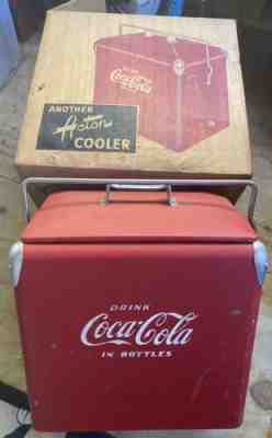 Antique COMPLETE Rare 1950's In Box Acton Coca-Cola Metal Picnic Cooler + Tray