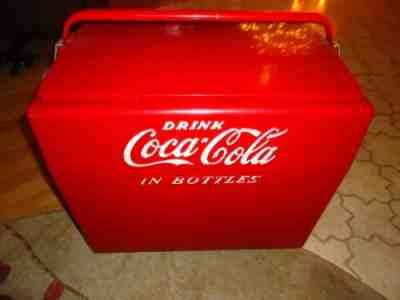 Vintage 1950's Metal Coca Cola Cooler w/ Handle , Bottle Opener, Inside Tray