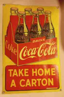 Rare NOS 1946 Coca Cola Coke Sign 6 pack carton of soda bottles