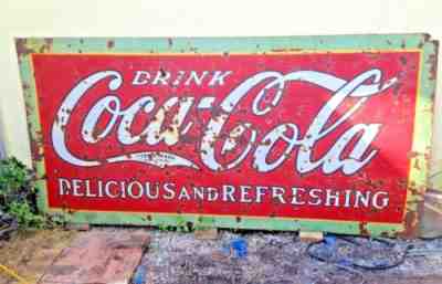 Vtg 1920s Huge Original Porcelain Enamel Coke Barn Side Sign 94" Coca Cola Miami