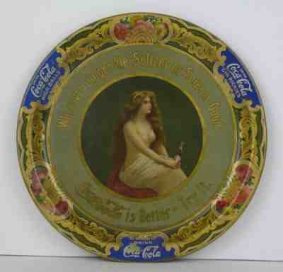 ORIGINAL 1905 COCA-COLA TIN LITHO ADVERTISING TRAY TOPLESS GIRL COKE TRAY RARE