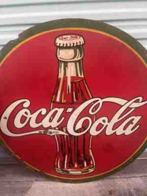 LG. ORIGINAL COCA-COLA'' Watermelon Metal Sign Extremely Rare 1937
