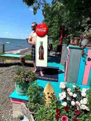 Vintage Metal 1947 Coca Cola Soda Pop Bottle Pilaster Sign W/ Coke Button