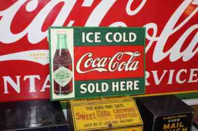 SCARCE 1907 ICE COLD COCA COLA SOLD HERE ATLANTA LABEL BOTTLE METAL SIGN EARLY