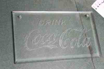 Early 9 3/4"X6" Coca Cola Reverse Painted Foil Bevele Glass Coin Countertop Sign