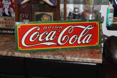 SCARCE 1932 DRINK COCA COLA PORCELAIN METAL SODA POP SIGN FOUNTAIN SERVICE #3
