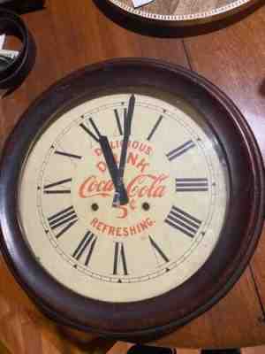 RARE ANTIQUE ORIGINAL 1920'S COCA-COLA CLOCK KEY-WIND WOOD CASE WORKING