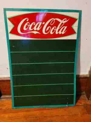 Vintage Coca Cola Chalkboard Advertising Tin Sign W/ Fishtail Menu Board