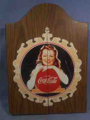 Rare Vintage Coca Cola Original Girl Logo Dart Board, Darts & Cabinet by Miller