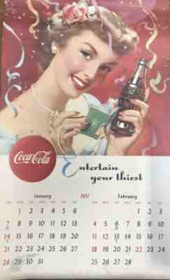 ORIGINAL Vintage COMPLETE 1951 COCA COLA ADVERTISING CALENDAR SANTA Dec 1950