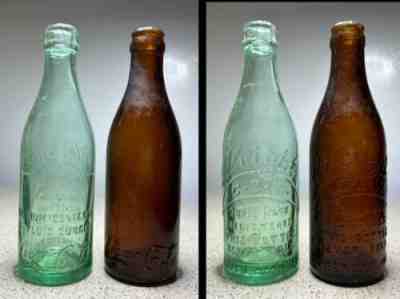 (2) C.E.W. Wright Coca-Cola Greenwood MISS 1913 amber, 1916 aqua soda bottlesÂ 