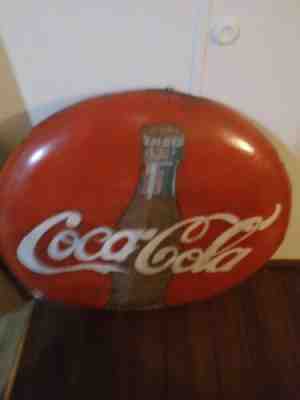 VINTAGE ORIGINAL 36" COCA COLA METAL BUTTON SIGN 1953 **Contact for Shipping**