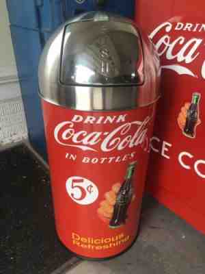 Coca Cola ICE COLD Trash Can SS TOP 12 Gal. 29" Tall
