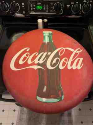 Original Vintage 1953 Coca Cola Bottle Button Sign Porcelain Metal AM-11-53 24â?