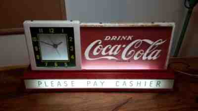 1950s coca cola please pay cashier light up advertising rare square clock
